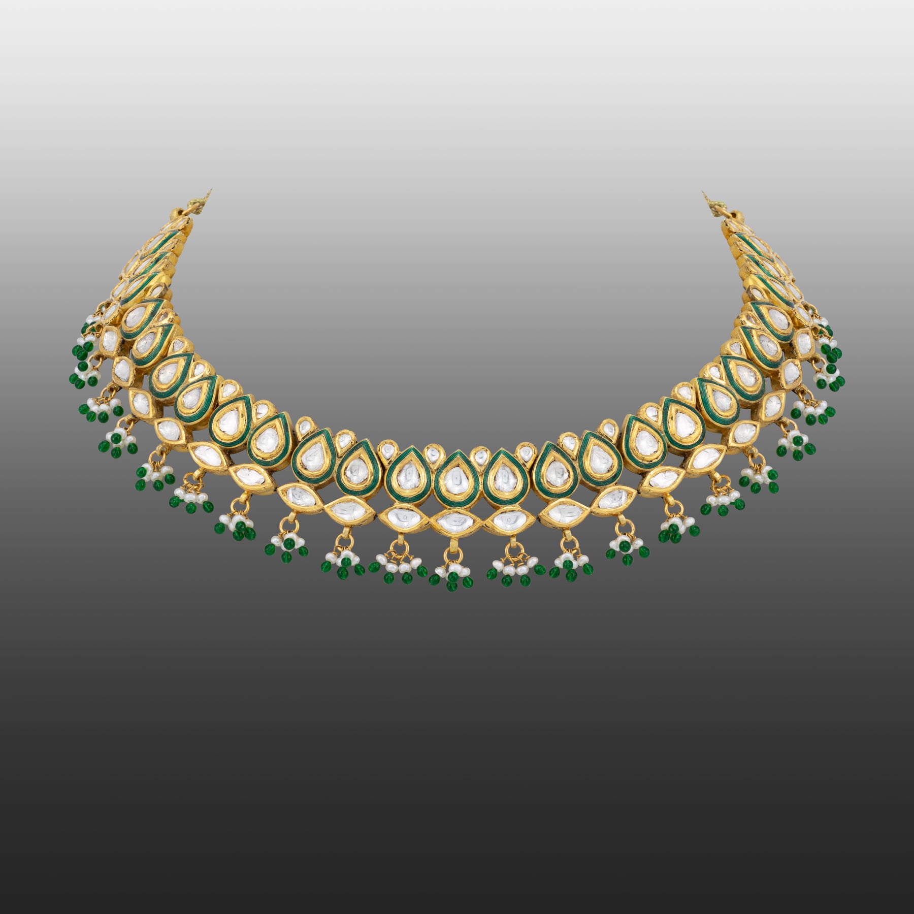 Emerald Enamel Polki Necklace with Pear Motif Detailing